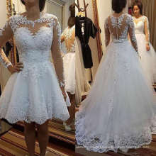 2020 Bride Use Formal Bridal wedding Gowns for Adults Pure white Full sleeves 2 in 1 Wedding Dress with detachable trail